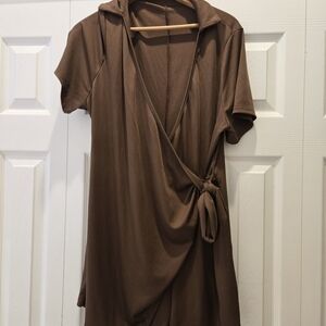 Brown Short Sleeve Wrap Romper